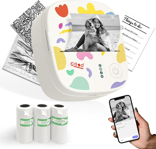 XenGro Mini Portable Sticker Printer, Mini Thermal Printer with 3 Rolls Paper, Bluetooth Inkless Printpods, Pocket Label Maker Suitable for Creative Kids