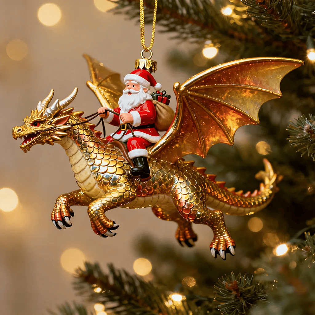 🎄🐉 Santa’s Dragon Riders Ornaments – Holiday Magic ✨