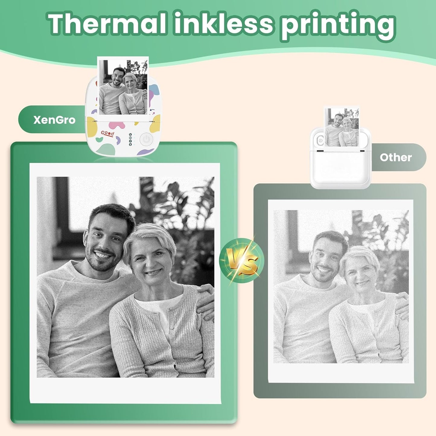 XenGro Mini Portable Sticker Printer, Mini Thermal Printer with 3 Rolls Paper, Bluetooth Inkless Printpods, Pocket Label Maker Suitable for Creative Kids