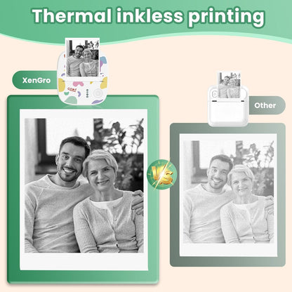 XenGro Mini Portable Sticker Printer, Mini Thermal Printer with 3 Rolls Paper, Bluetooth Inkless Printpods, Pocket Label Maker Suitable for Creative Kids