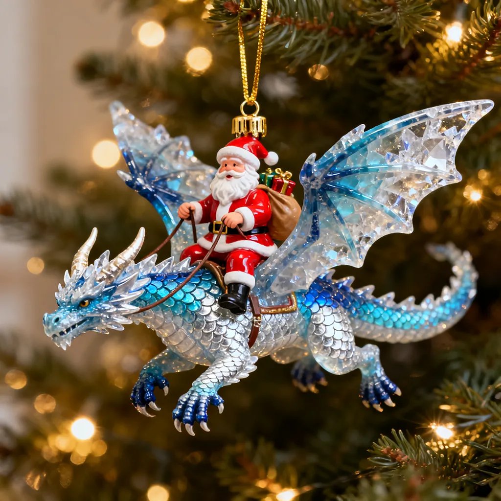 🎄🐉 Santa’s Dragon Riders Ornaments – Holiday Magic ✨