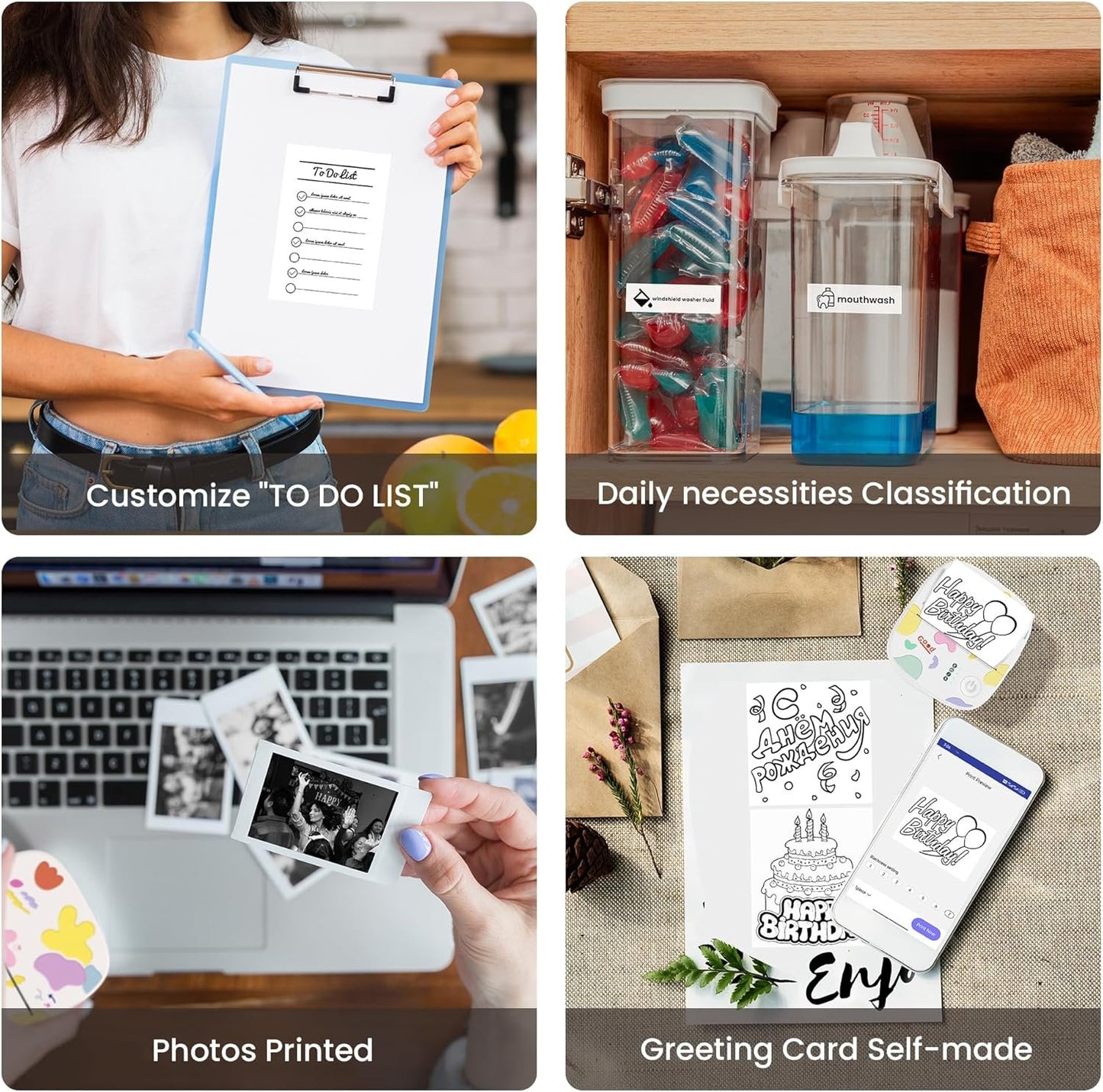 XenGro Mini Portable Sticker Printer, Mini Thermal Printer with 3 Rolls Paper, Bluetooth Inkless Printpods, Pocket Label Maker Suitable for Creative Kids